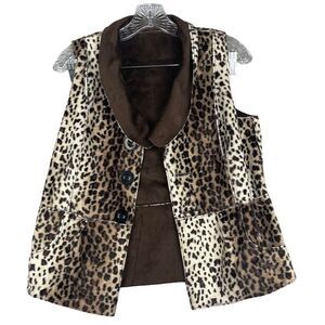 NWT Lisa International REVERSIBLE cheetah leopard & brown‎ vest, S, faux suede